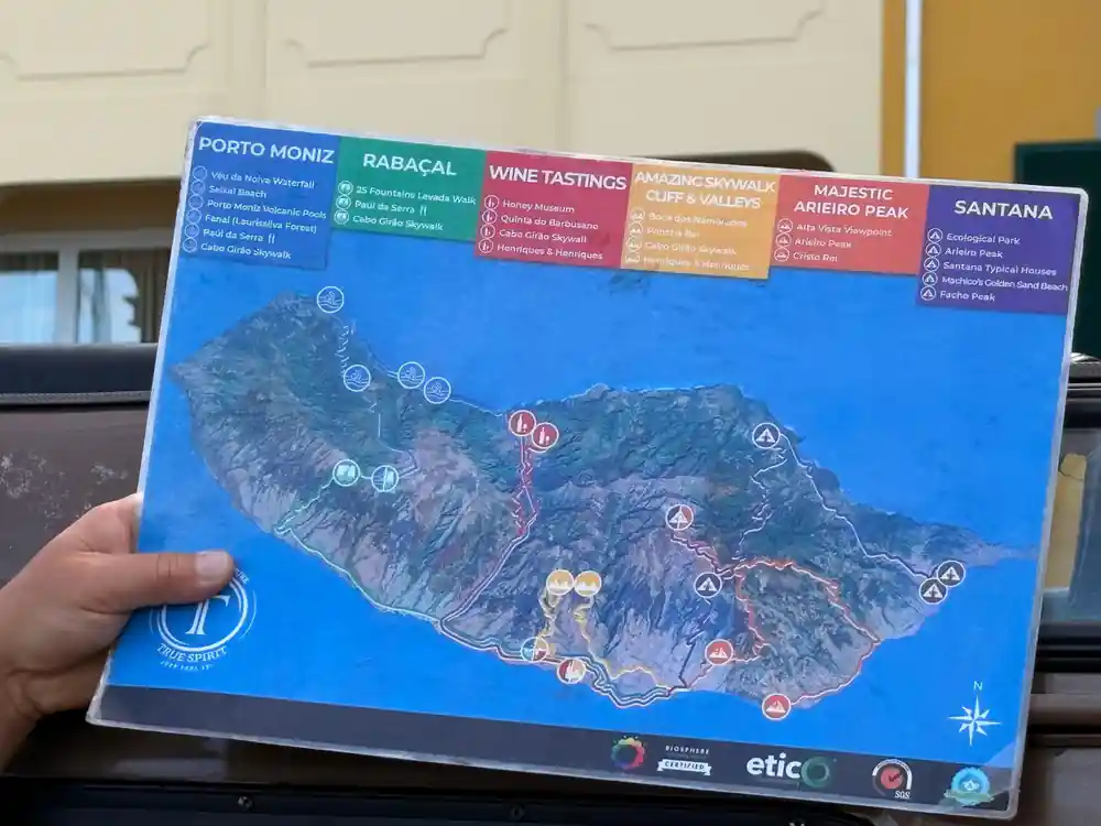Tourist map of island with attractions and wine tasting locations